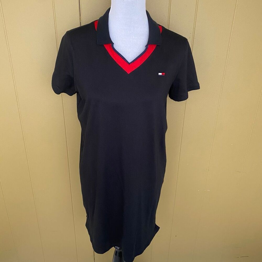 Tommy Hilfiger Sport women L classiccore preppy collared polo shirt dress black